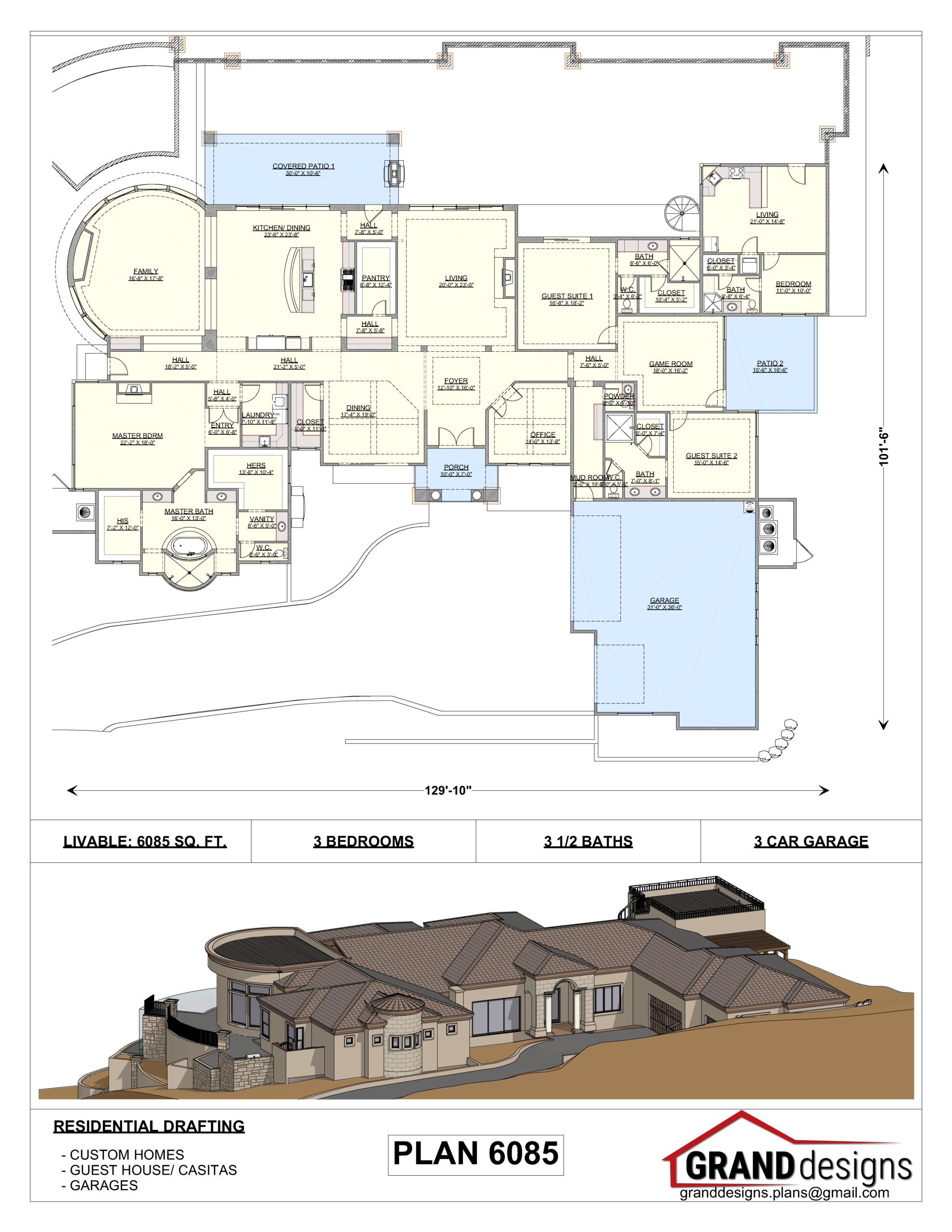 A floor plan of a house with a large yard.