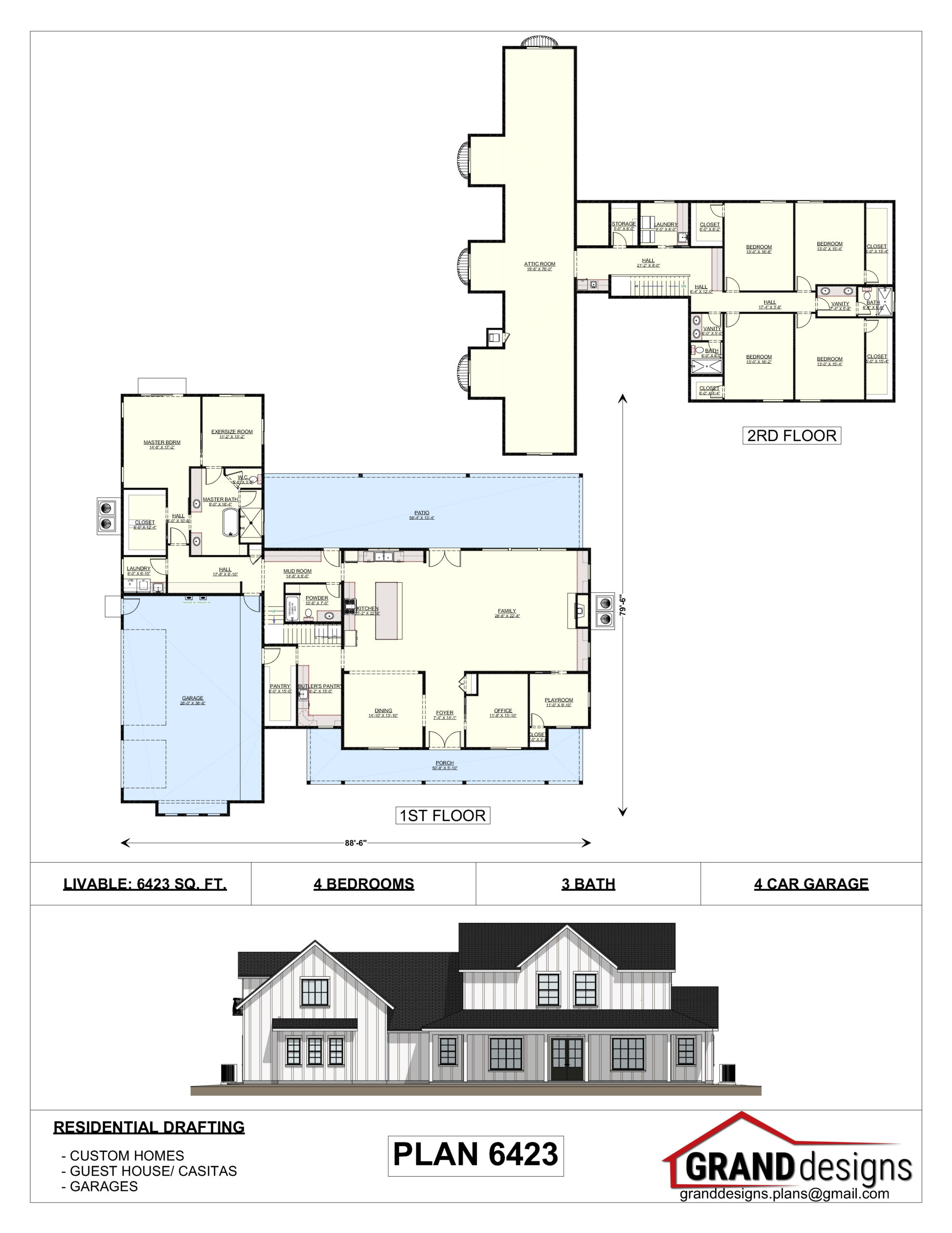 A floor plan of a house with two levels and three floors.