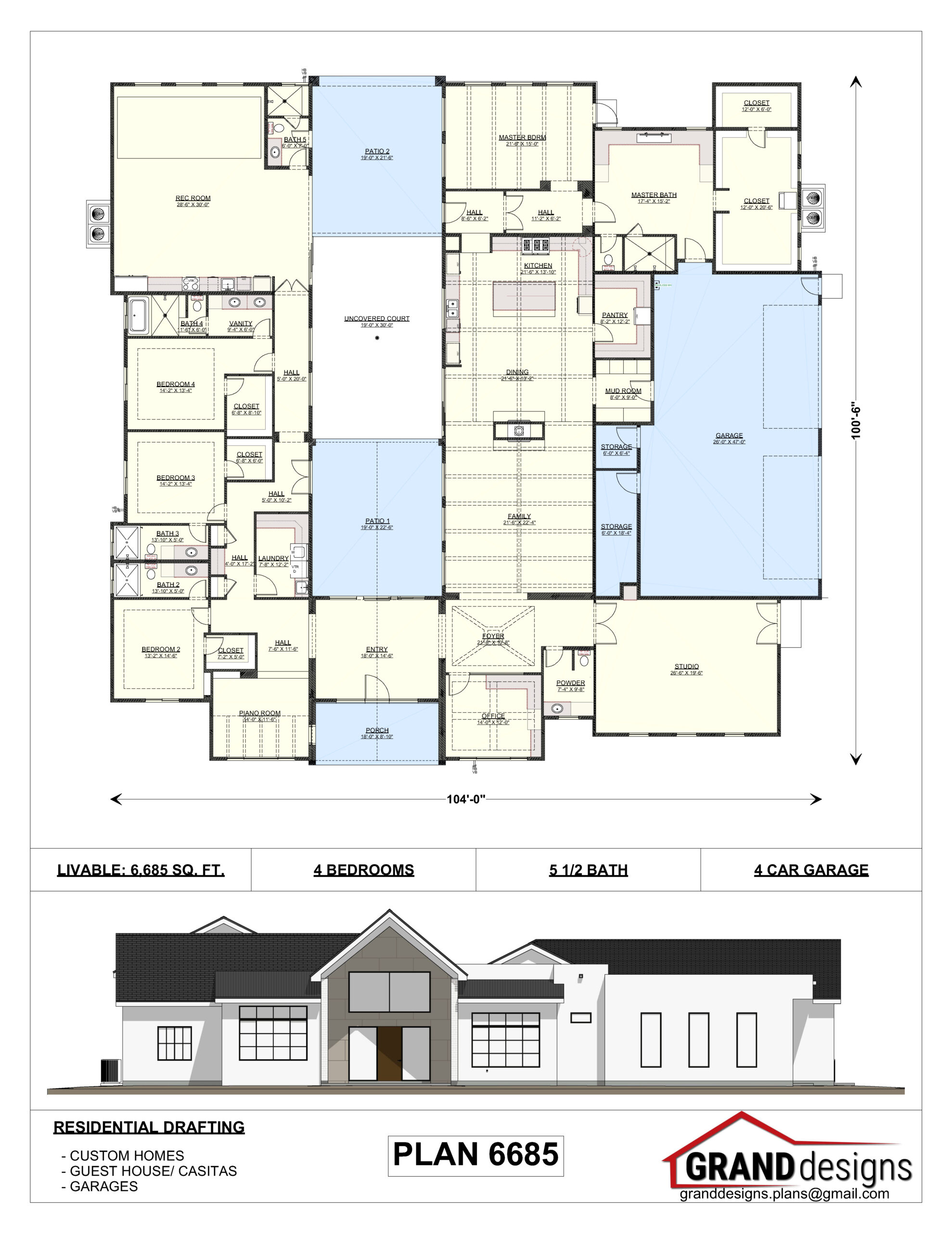 A floor plan of a house and an image of the front.