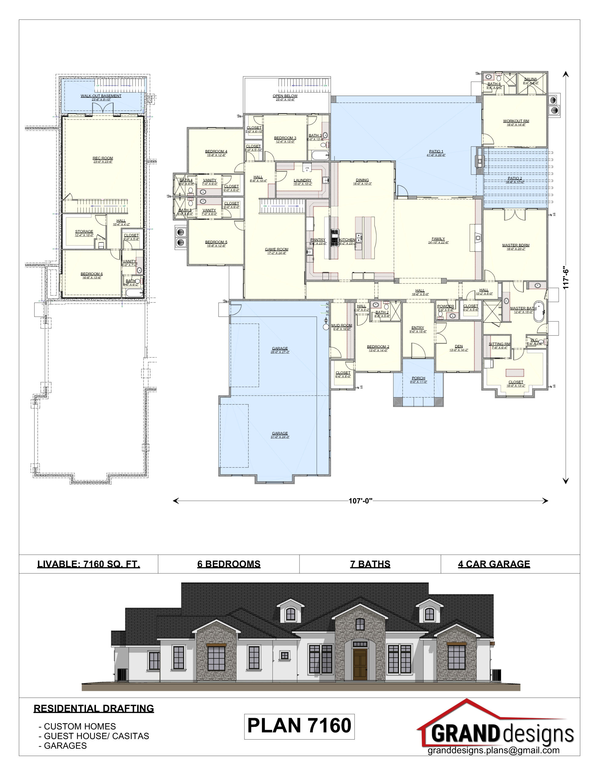 A floor plan and an image of the front of a house.